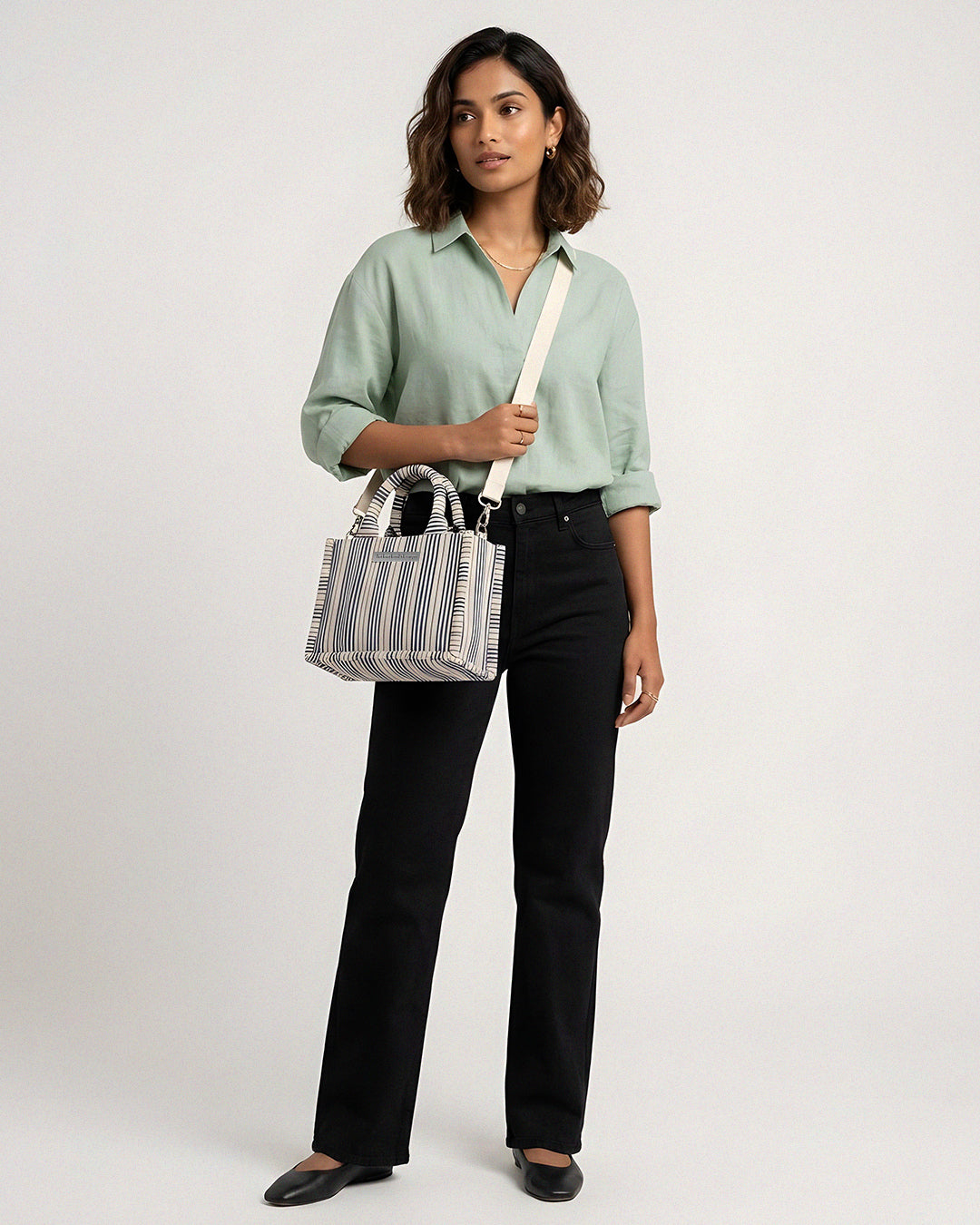 Adara Stripe Mini Tote Bag - Blue