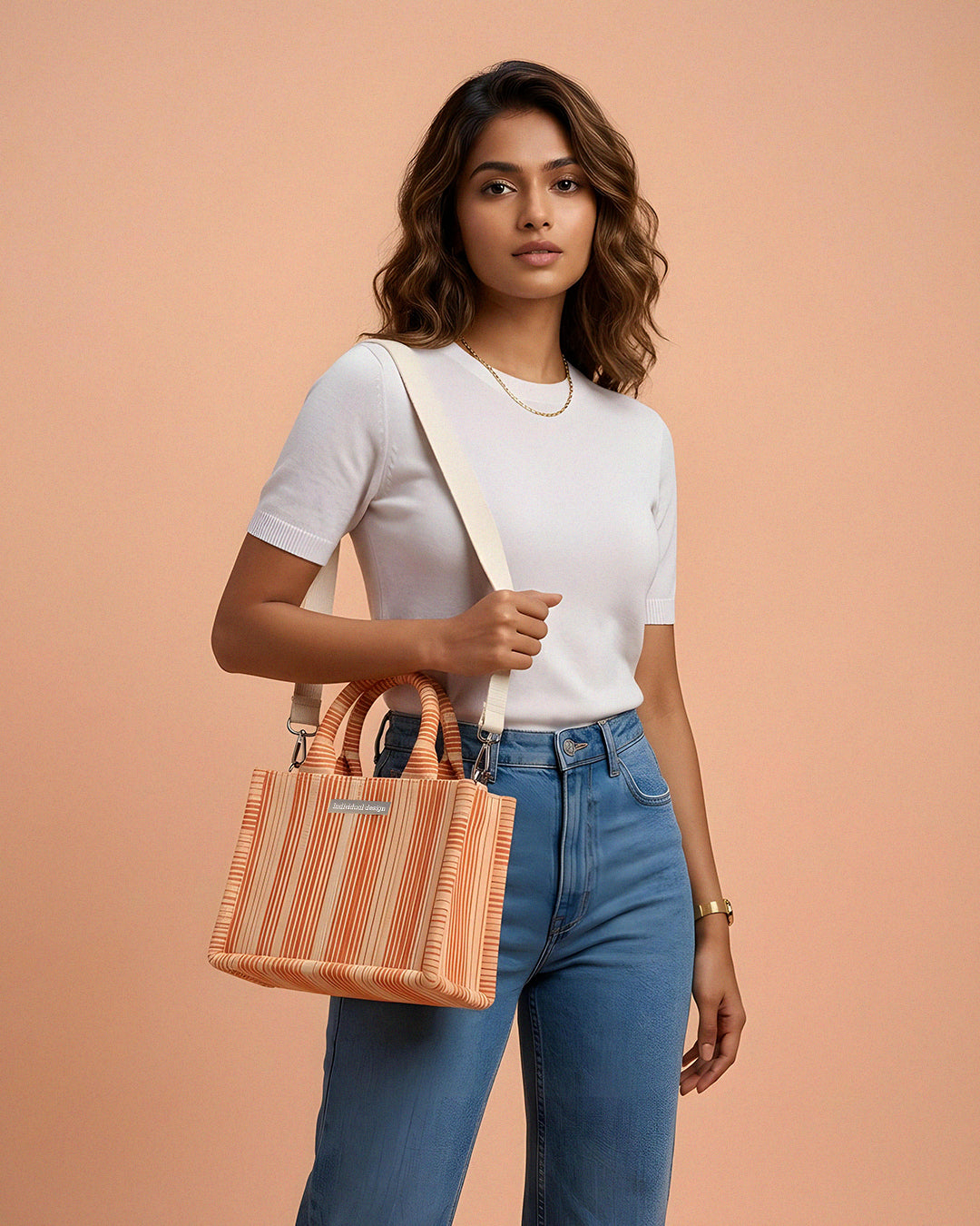 Adara Stripe Mini Tote Bag - Orange