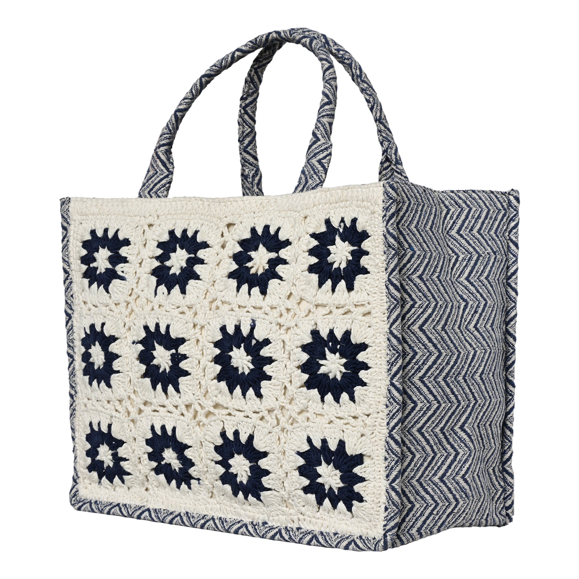 Zaina Box Bag - Blue Double Sided Crochet